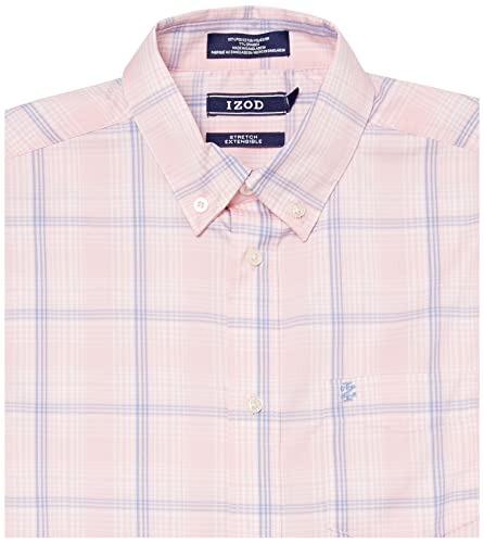 Izod Boys' Short Sleeve Button-Down Plaid Dress Shirt, Pink Lemonade #TOP3