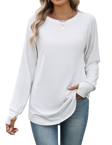Zeagoo Long Tshirts For Women Tunic Tee Cotton Shirts Tops To Wear With Leggings Fall Fashion 2025 T-shirt White