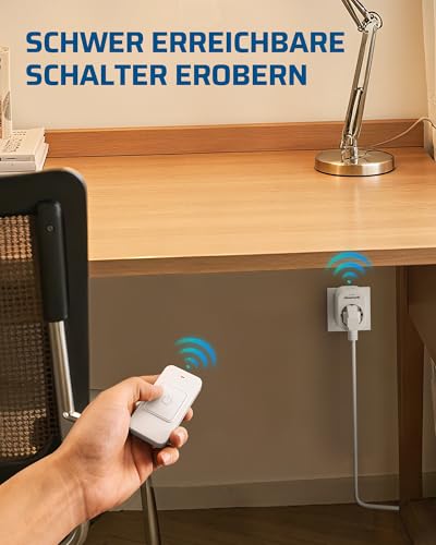 DEWENWILS Funksteckdosen mit Fernbedienung, 3680 W, Magnetische Ein-Tasten-Schalter, 30 m Reichweite, Vorprogrammiert, kabelloses Steckdosen-Set für Lampen, Haushaltsgeräte, Weiß