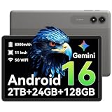TABWEE Android Tablet 11 Inch, Android 16 Tablet with Gemini AI, 6GB RAM + 18GB Virtual Memory, 128GB Storage, 8000mAh Battery, 90Hz Display, WiFi Tablet for Streaming, Study and Travel, Gray