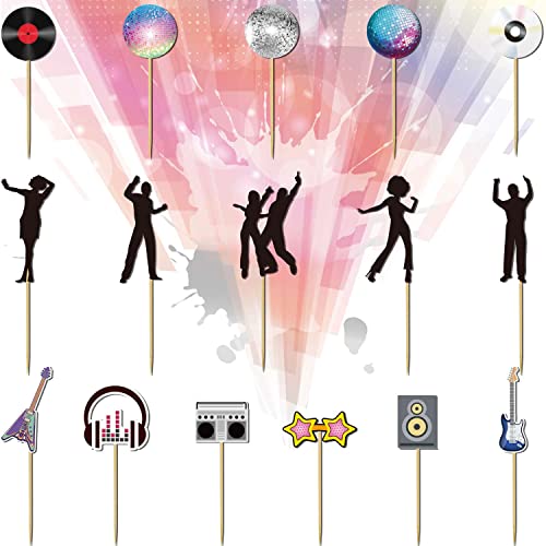 48Pcs 70S 80S Disco Ball Cupcake Topper Decorations Set With Glitter Polka Music Notes Musical Instruments Silhouette Cake Topper Picks For Men Women Fever Dance Birthday Party Supplies (16 Styles) #TOP3
