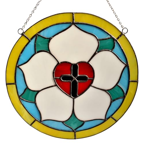 Luther Rose Round Stained Glass Panel