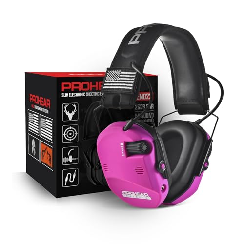 PROHEAR 022 Electronic Ear Protection for Shooting & Hunting - 29dB SNR Noise Reduction, 5X Sound Amplification, 4 Omnidirectional Microphones, HD Speakers - Gun Range Hearing Protection Muffs,Pink