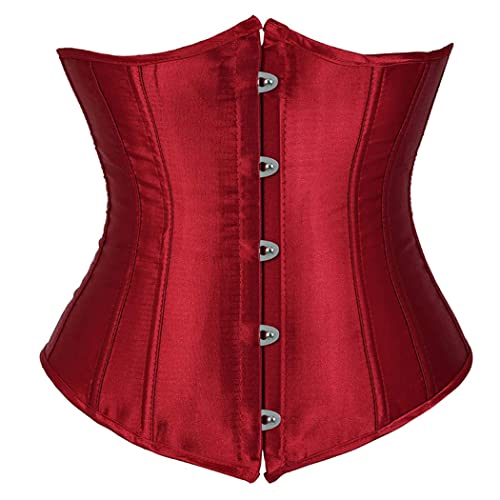 Grebrafan Classic Satin Underbust Waist Cincher Boned Corset Bustier (UK(8-10) M,Wine Red)