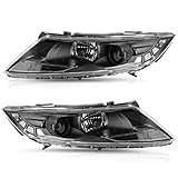 TUSDAR Headlight Assembly Fit for 2011 2012 2013 Kia Optima Headlamp Halogen Set (Black Housing with Clear Reflector)