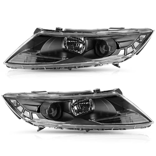TUSDAR Headlight Assembly Fit for 2011 2012 2013 Kia Optima Headlamp Halogen Set (Black Housing with Clear Reflector)
