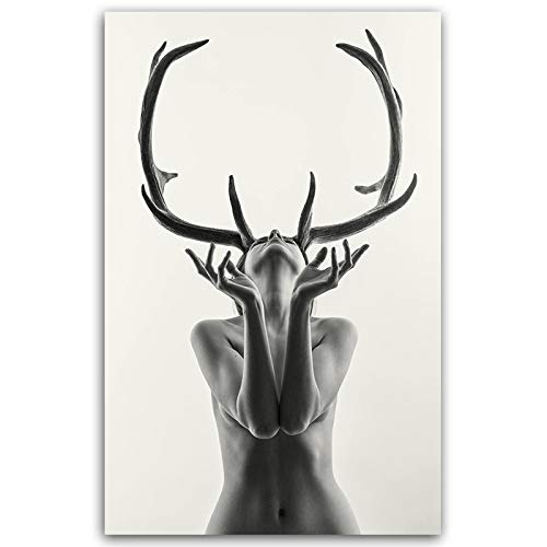 Toile abstraite femme noir et blanc 60 x 90 cm pour habiller un mur vide