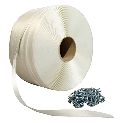 TECPLAST Pack 1 Feuillard de cerclage fil à fil PFF1 19 mm x 600 m + 250 Boucles - Feuillard textile Haute Résistance 550kg