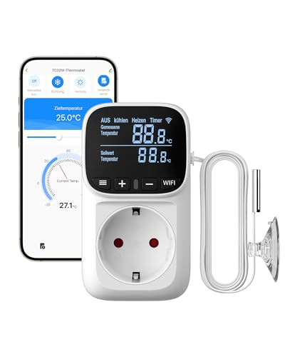 DEWENWILS Smart Thermostat Steckdose, WiFi Temperaturregler mit Fühler 230V, App