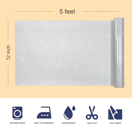 Image of Silvery Glitter Puff Vinyl Heat Transfer - 12 inch x 5ft 3D Puff HTV Vinyl, Glitter Puffy Iron-On for Fabrics, Perfect for T-Shirts, Bags, Pillows, Compatible with Cricut & Cameo