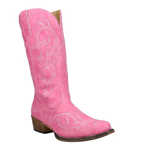 ROPER Womens Riley Embroidered Snip Toe Casual Boots Mid Calf Low Heel 1-2" - Pink - Size 7 M