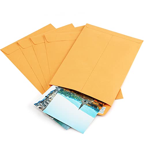 Poever 6X9 Catalog Envelopes 100 Pack Small Envelopes Brown Kraft Self Seal Security Mailing Envelopes For Documents, Cards, Photos, Office, Business #TOP7