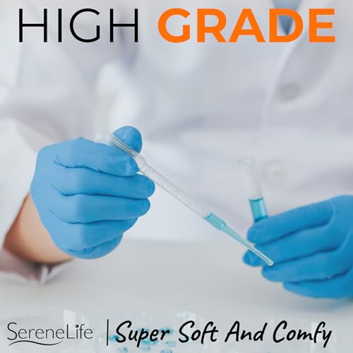 Image of Serenelife 100 count Medium Gloves Nitrile Disposable Latex & Powder Free - Great for Kitchens, Food Handling & Cleaning Supplies - Soft & Comfortable fit - Vinyl & Nitrile blend - Medium -100 Pack