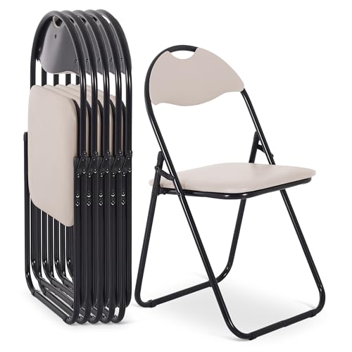 Raburg Klappstuhl 6er-Set, praktisches Gästestuhl-Set zum Klappen, gepolstert, leicht & bequem, Belastbarkeit 100 kg, Metallgestell, für Gäste, Büro, Event & Party, Paul, Beige/Schwarz