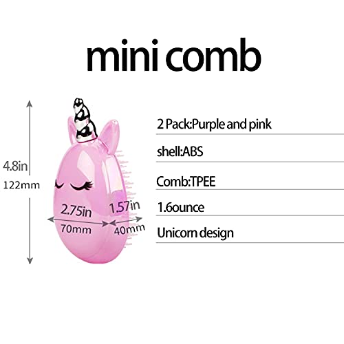 Axnhbubu 2Pack Unicorn Mini Hair Brush For Women Girls Kids Children.travel Massage Hair Brush,Toddler Small Wet Brush Detangling Brush.portable Compact Detangler Brush.pocket Brush.brush.shampoo Brush For Straightener Hair Or Curly Hair.(Pink And Purple) #TOP5