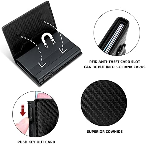 Mens Wallet with Airtag Holder,Minimalist Card Holder,Carbon Fiber RFID Wallet with ID Windows,Stealth Air Tag Holder Pop Up Cover
