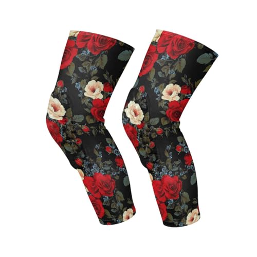 JUNZAN Roses in Black Basketball Knee Pads for Youth Kids Wrestling Knee Pads with Sleeves Sport Kneepads for Volleyball Football