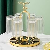 Pumtus Rotating Cup Drying Rack Stand, 6 Cups Drinking Glass Holder, Non-Slip Steel Mug Drainer Organizer, Glass Cup Stand with Silicone Protective Hooks, Tumbler Dryer Tree for Kitchen, Countertop