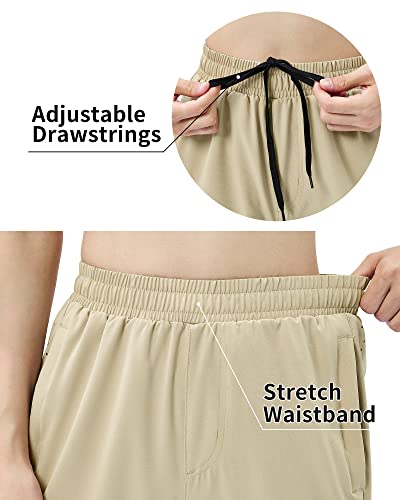 Mello Women's Jogger Pants With Zipper Pockets - Drawstring Track Pant Quick Dry Lightweight - Athletic Tapered Casual Pants For Hiking Khaki Size L #TOP3