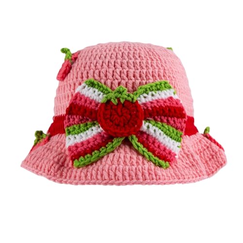 Crochet Strawberry Hat for Women, Cute Handmade Crochet Bucket