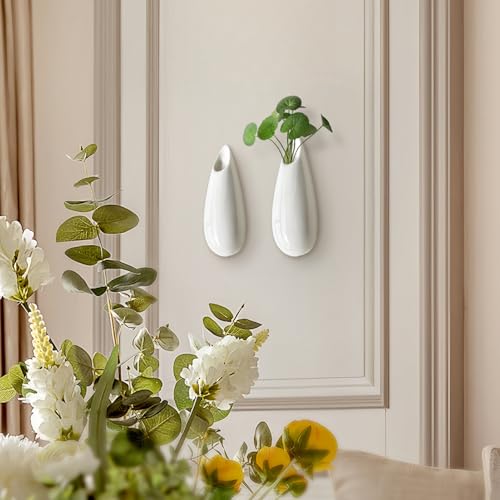 DOCFLVAS White Ceramic Wall Vases, Set of 2, 5.9 Inch, Teardrop Design by DOCFLVAS - Used condition - Image 6