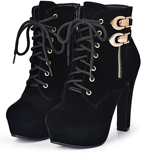 susanny high heel boots for womenwomens platform boot heels sexy round toe lace up high heels mid calf boots