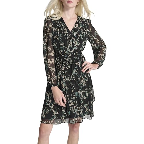 Robe col en V DKNY à ceinture intégrée pour sublimer la silhouette féminine