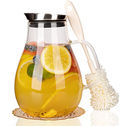 CNNIK Carafe en Verre 2L Verre Borosilicate Pichet et Acier Inoxydable Couvercle Cruche à Eau pour Boissons Chaudes et Froides Cover