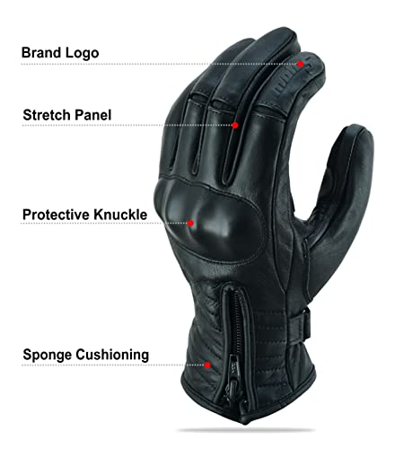 Moto5 Full Finger Leather Motorcycle Gloves For Men Touch Screen Gloves Premium Street Motorcycle Durable Protective Cruiser Biker Gel Black Leather Gloves (Black, Large) #TOP2