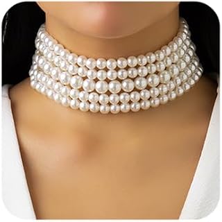 Boho Round Imitation Pearl Choker Necklace Multi Strands Vintage Choker Bridal Wedding Crystal Necklace for Women