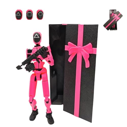 Starnearby Korean Game T13 Assembly Completed 3D Printed Stick Titan13 Action Figure, Simulated Squid TV Masked Soldier Robot,Kids' Gift Desktop Decoration for Squid TV Fans (Pink)