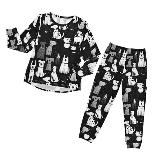 Long Sleeve Pajama Set for Girls Boys,Dogs Sitting and Standing Comfy Crewneck Sleepwears,Soft Kid's Homewear Clothes Underwear Sets 5T