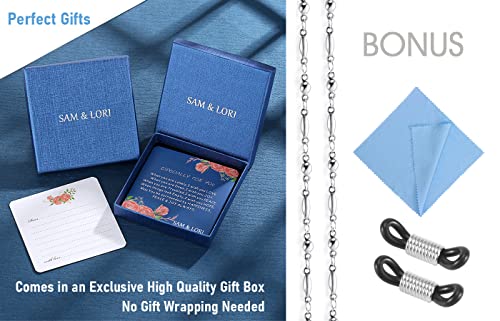 Sam & Lori Eyeglass Chain Women Glasses Strap Holder Necklace Reading Stylish Cord Sunglass Mask Lanyard Around Neck Silver Jewelry Accessory Kawaii Beaded Eyewear Cute String Fashion Pearl Vintage #TOP5