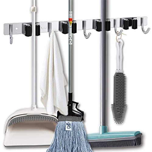 Favbal Mop Broom Holder Stainless Steel Wall Mounted Garage Organization And Storage Utility Hooks Broom Mop Holder Wall Mount Metal Tool Organizer #TOP2