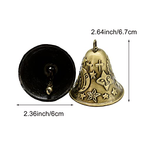 Pinenjoy 2Pcs Feng Shui Bell Carved Sun Star Moon Pattern Vintage Bronze Bell 2.64X2.36Inch Temple Wind Chime For Home Garden Door Good Luck Bless Hanging Decors #TOP2