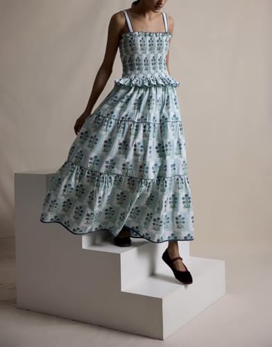 Image of Women Y2k Boho Maxi Dress Tie Shoulder Backless Strappy Tiered Flowy Dress 2024 Summer Floral Beach Sundress