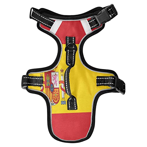 Arnés Ajustable Para Perros Pequeños, Arnés Con Correa Reflectante Con Clip Frontal Con Asa, Fácil Control Para Perros Pequeños, Medianos Y Grandes, Gatos Y Caminar Al Aire Libre, Bandera De España