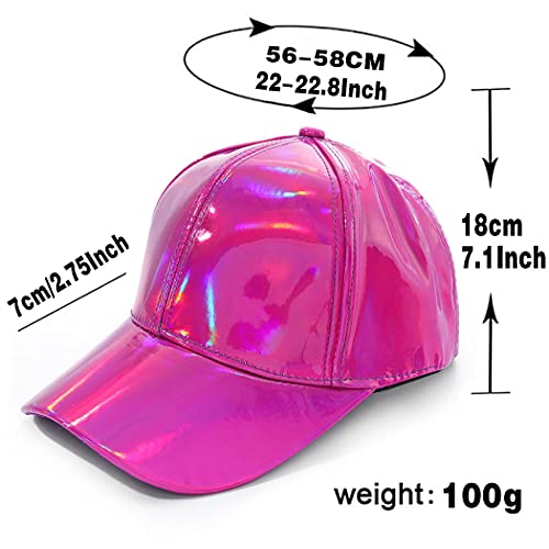 Yokawe Shiny Holographic Baseball Cap Reflective Glossy Laser Snapback Hats Hip Hop Rave Cosplay Adjustable Casual Cap For Women And Mens(Rose Red) #TOP1