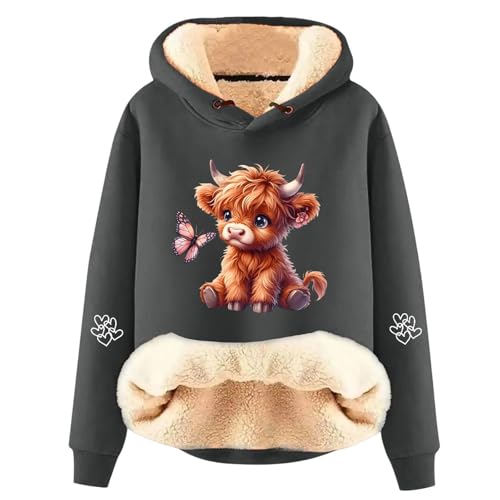 Générique Cute Cow Print Casual Fleece Hoodies Long Sleeve Fashion Comfortable Cozy Sweatshirt Perfect for Women, dark grey, 4XL