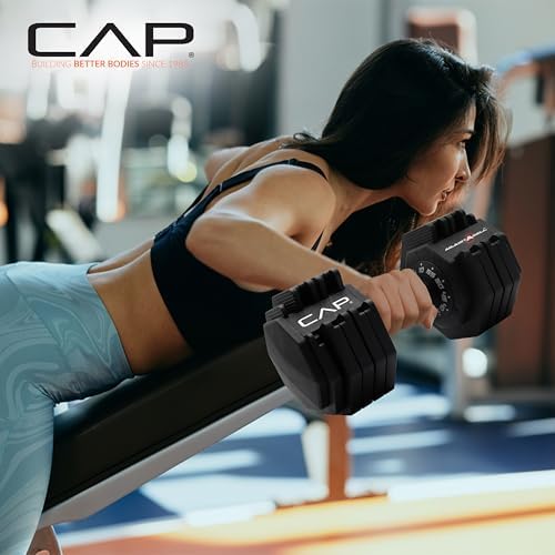 CAP ADJUSTABELL Adjustable Dumbbell Set, Premium Quick Select Adjustable Weights for Home Gym Strength Training, Hex, 55 LB Pair, Black Grip Handle — view 5
