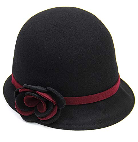 Maitose™ Women's Bow Wool Felt Bucket Hat Black #TOP5