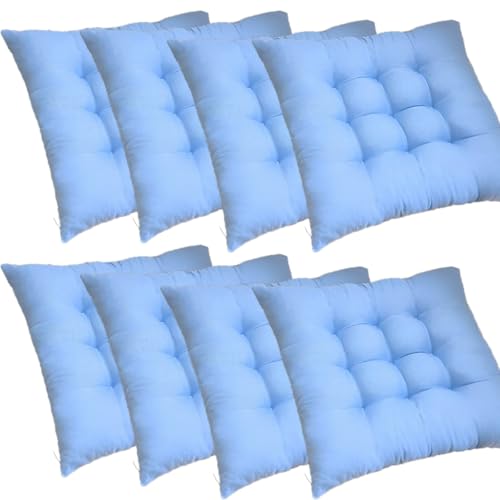 Premium Cushion Set, 8 Pack, 40x40 cm, Non-Slip Ties, Ideal for Dining Chairs, Garden, Balcony, Rattan Furniture, Stylish Comfort for Home & Patio (Blue)