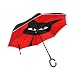 ISAOA Grand Parapluie inversé Parapluie Coupe-Vent Double Couche Construction inversée Parapluie Pliable pour Auto imperméable à l'extérieur, poignée en Forme Parapluie Chat avec Fond Rouge Parapluie