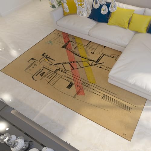 Geometric Cartoonarea Rug Architectural Design Pattern Famous Painting Prints Small Carpet Soft Low Pile Living Room Rugs 2' x 4'