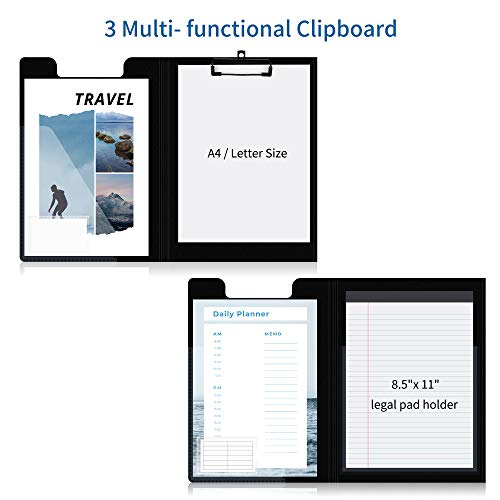 Uquelic Clipboard Folio With Notepad Holder/ Low Profile Clip/ Card, Interior File Storage Pockets/ Extension-Type Hook/ Slim Arch A4 Letter Size (Triple Fold) #TOP2