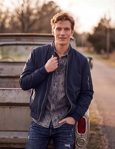 Image of TACVASEN Men's Bomber Jacket, Lightweight Transition Jacket, Aviator Jacket, Spring, Summer, Blouson with Zip Pockets