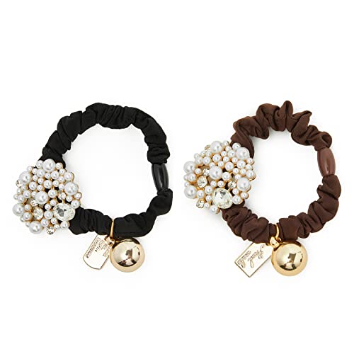 Crystal Elastic Hair Tie Exquisite Ponytail Holder Fashion Hair Acessories Handmade Rhinstone Hair Bands Rope For Women And Girls 2 Pcs (Small Pearl Set-2Pcs) #TOP20