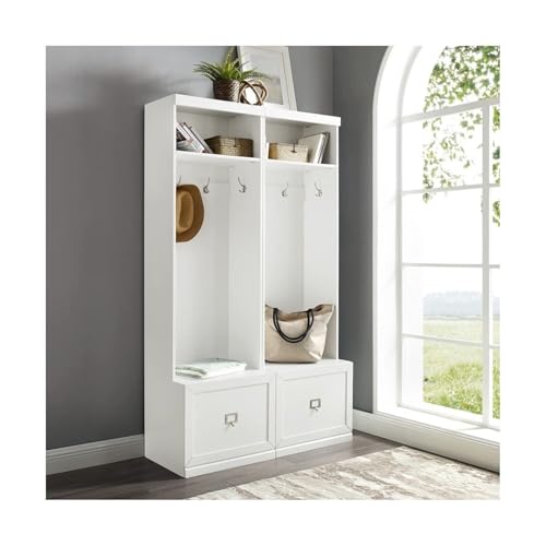 Maykoosh Entryway Hall Tree Set - 2 Piece Modular Storage Bench with Hooks & Drawers - Space Saving Organizer
