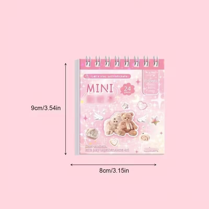 Image of Alokik Sticker Book Set - 3 Design Glitter Stickers with Tweezer, 72 Pages Each, Double Coil Binding, Cute Kawaii Transparent Sticker for Scrapbooking, Journaling, Stationery (Mini Stickers Book)
