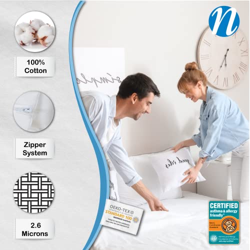 National Allergy Premium 100% Cotton Zippered Mattress Protector - Queen Size (60" x 80") - 16-inch Deep - White - Breathable 300 Thread Count Hypoallergenic Cover - Advanced Encasement - Thumbnail 3